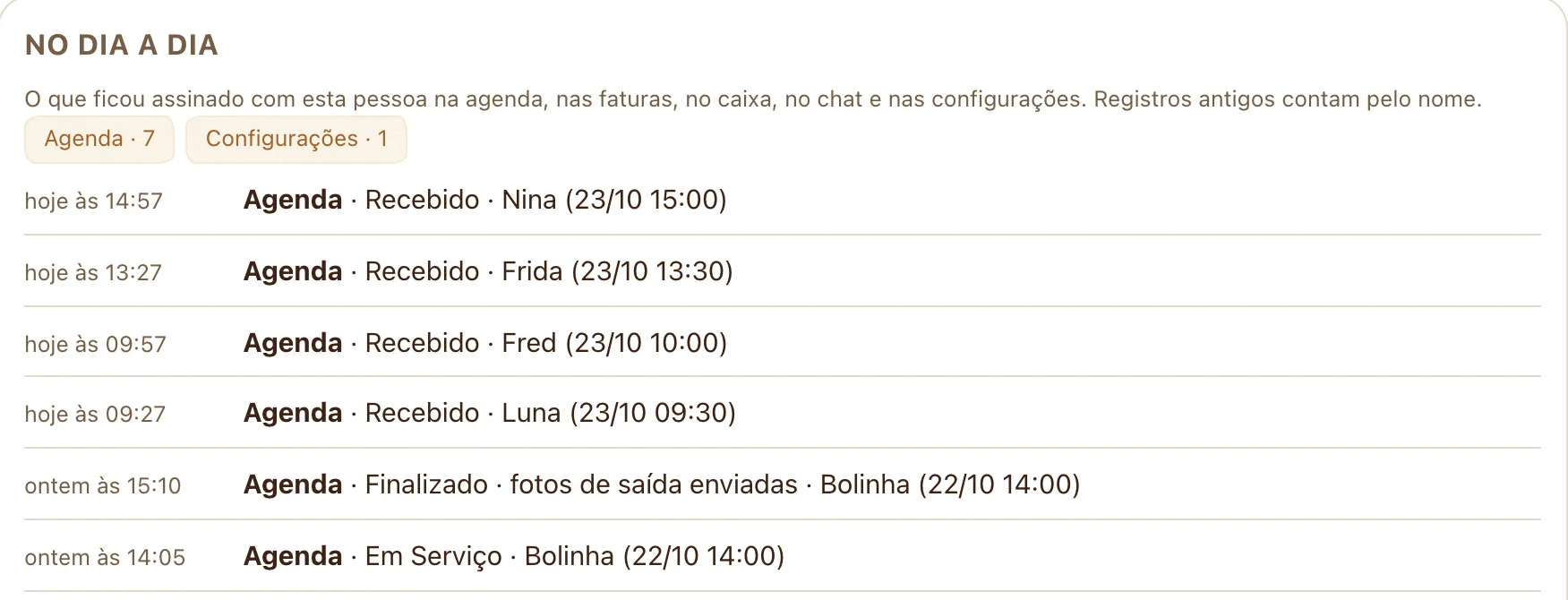 Registro de alteração na ficha da pessoa
