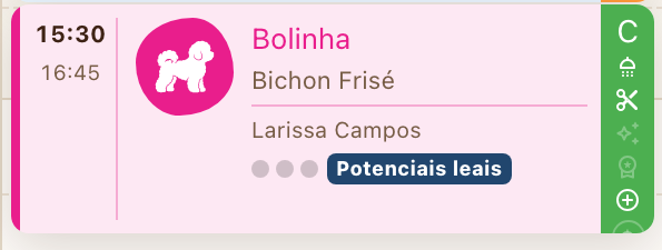 Cartão confirmado da Bolinha às 15:30