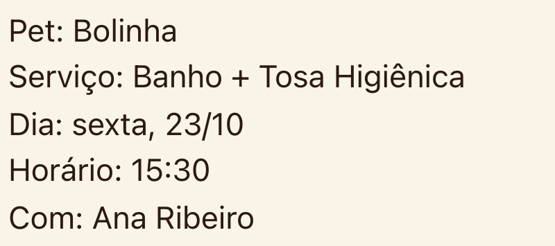 Prévia com Bolinha, serviço, dia, 15:30 e Ana